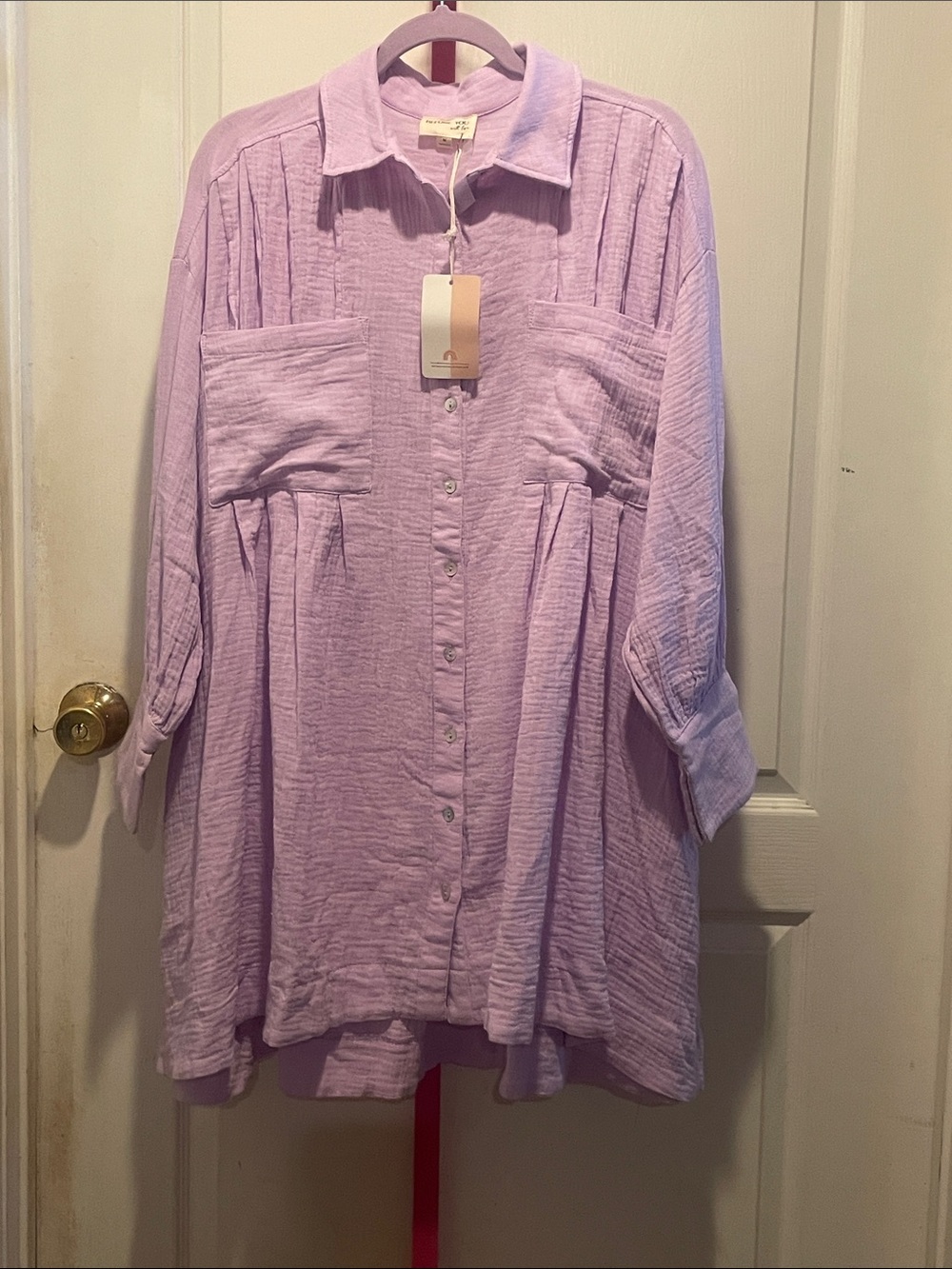 Lilac Button-Front Gauze Shirt Dress